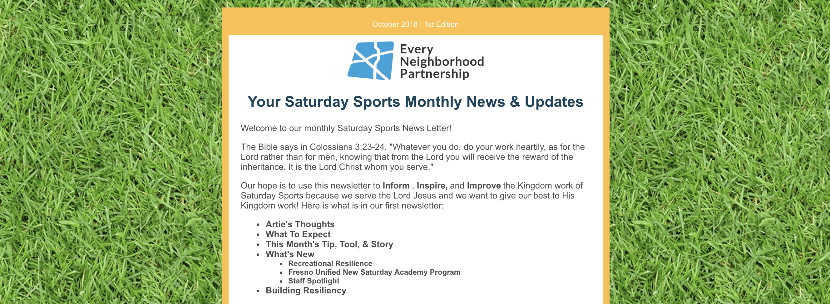 October – Saturday Sports Newsletter